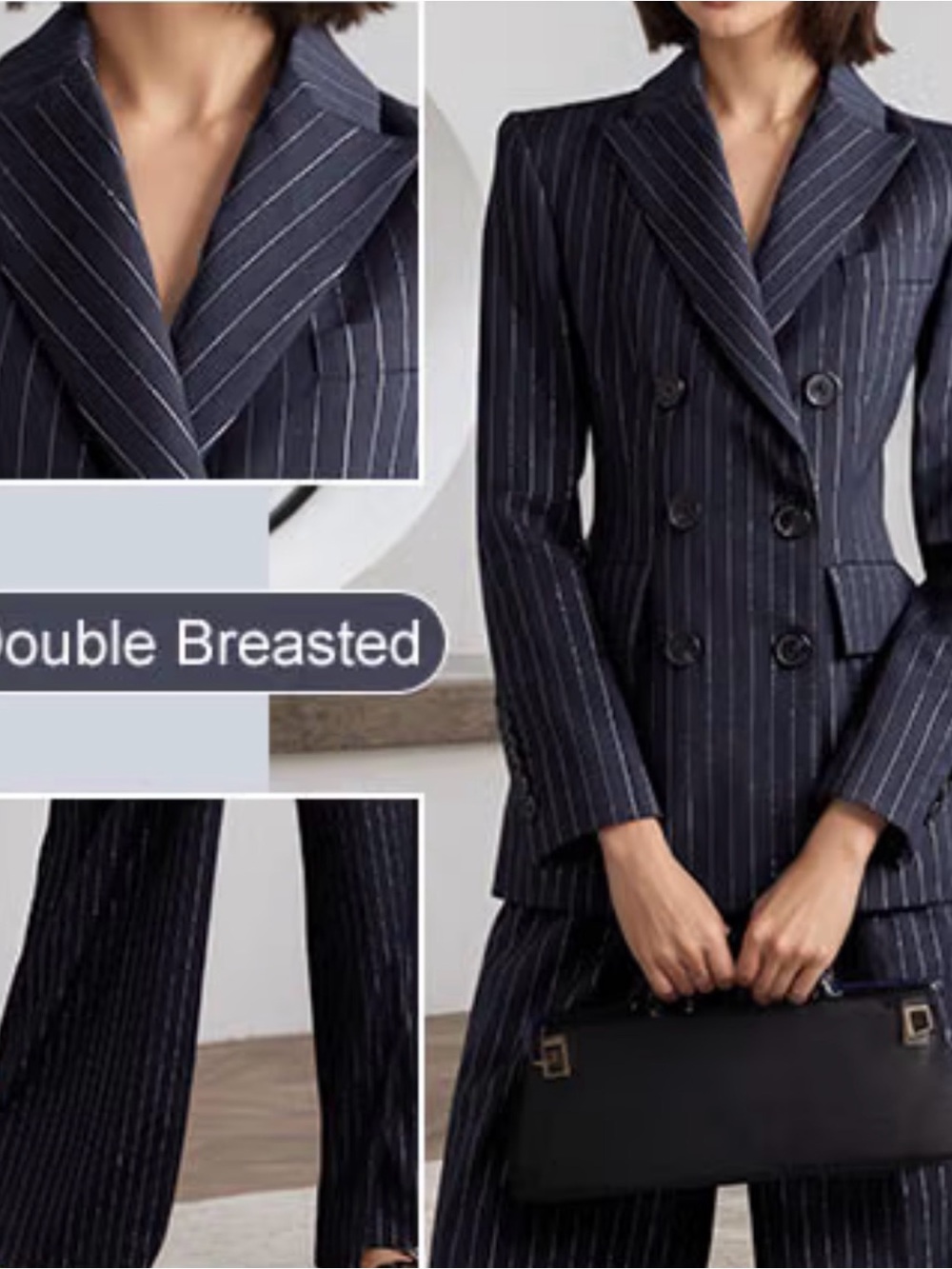 Double breasted fitted navy pinstripe suit NWT